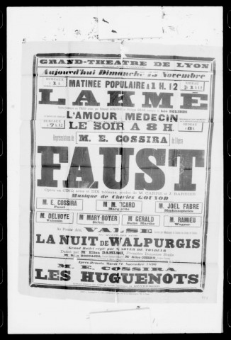 Faust : opéra en cinq actes et dix tableaux. Compositeur : Charles Gounod. Auteurs du livret : Michel Carré et Jules Barbier.