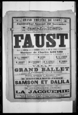 Faust : opéra en cinq actes et onze tableaux. Compositeur : Charles Gounod. Auteurs du livret : Michel Carré et Jules Barbier.