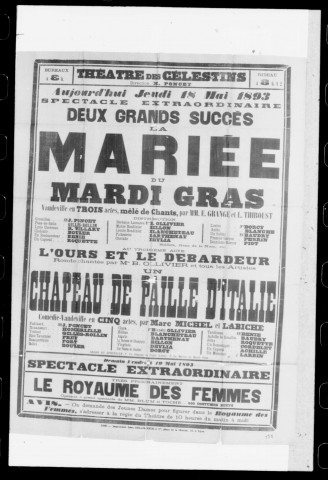 Mariée du Mardi gras (La) : vaudeville en trois actes mêlé de chants. Auteurs : Eugène Grange et Lambert Thiboust.
