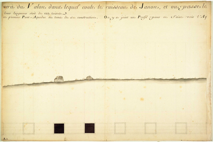 Plan et élévation des ruines du pont-aqueduc à l'occident de la Petite Variselle, Paroisse d'Isieux.