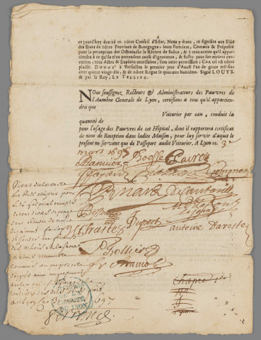 Passeport pour les blés destinés à la Charité.