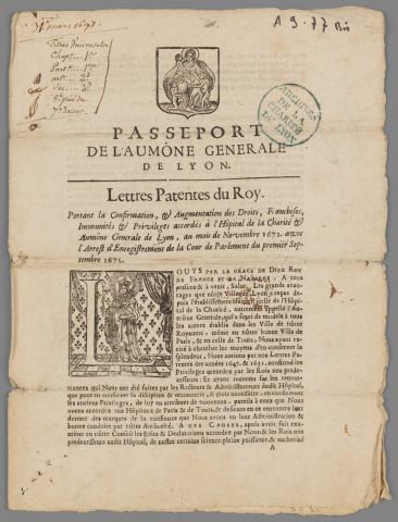 Passeport pour les blés destinés à la Charité.