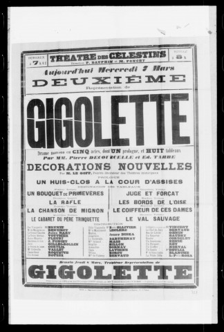 Gigolette : drame nouveau en un prologue cinq actes et huit tableaux. Auteurs : Pierre Decourcelle et Edmond Tarbe.