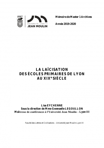 La Laïcisation des écoles primaires de Lyon au XIXe siècle